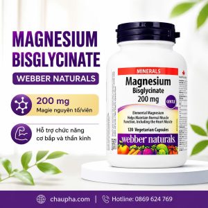 Webber Naturals Magnesium Bisglycinate 200mg – Bổ sung Magie, hỗ trợ cơ xương – 120 viên