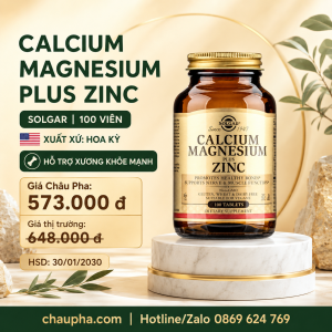 Solgar Calcium Magnesium Plus Zinc 100 viên – Hỗ trợ xương, cơ và thần kinh