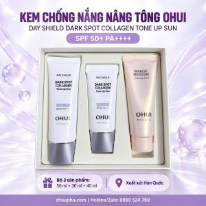 Bộ Kem Chống Nắng Cải Thiện Đốm Nâu Và Nâng Tông OHUI Day Shield Dark Spot Collagen Tone Up Sun Set – Bộ 3 sản phẩm 120ml